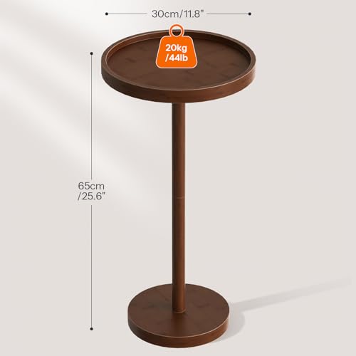 HOOBRO Small Round Side Table, Bamboo Drink Table, Coffee Martini Table with Pedestal Accent for Small Spaces in Living Room, Bedroom, Sofa Couch, Mocha MA235BZ01 - color: Mocha