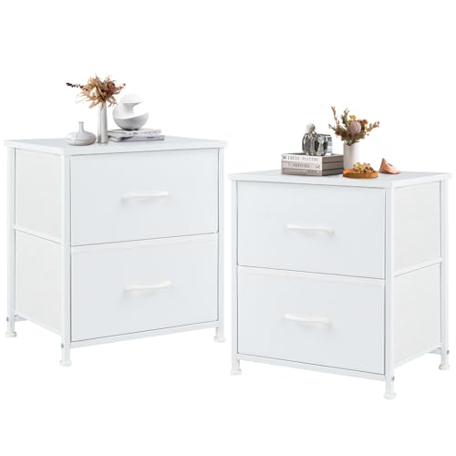 DUMOS Nightstand Small Dresser with 2 Fabric Drawers Side Tables Bedroom End Table Kids Bedside Storage Furniture for 20 inch Tall Night Stand for Closet, Entryway, College Dorm, White(2 Pack) - color: White, size: 2 Pack