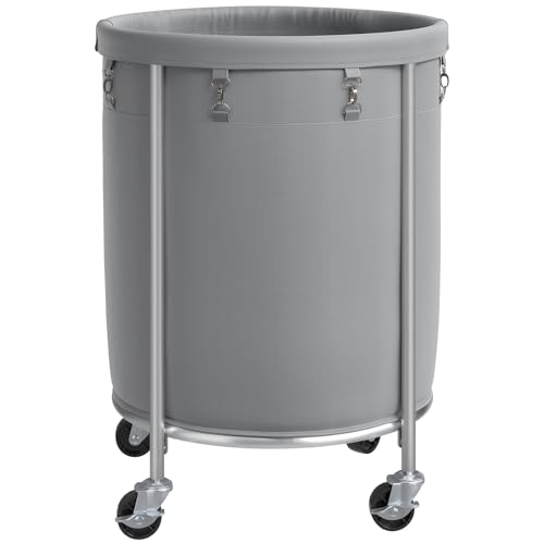 ELYKEN Laundry Basket with Wheels, Round Rolling Laundry Hamper, Gray | 170L, Removable Liner Bag, Heavy-Duty Metal Frame, Locking Casters, Dirty Clothes Hamper for Hotel, Home, Closet, Dorm - color: Gray, size: 170L