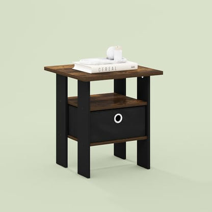 IPOH End Table with Storage Shelf and Bin, Rustic Brown/Black - color: Rustic Brown/Black