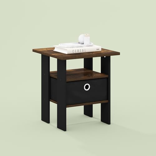 IPOH End Table with Storage Shelf and Bin, Rustic Brown/Black - color: Rustic Brown/Black