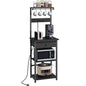 MAHANCRIS Bakers Rack with Drawer, Microwave Stand with Power Outlet, Coffee Bar Station with 4 Hooks, Kitchen Storage Shelf Rack 4 Tiers, for Kitchen, Dining Room, Black BRBK48E01 - color: Black