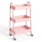 3-Tier Metal Rolling Utility Cart, Small Rolling Cart Kitchen Trolley Bathroom Laundry Room Bar Office Shelves Storage Organizer Shelving Unit with Caster Wheels for Narrow Places, Pink - color: Pink
