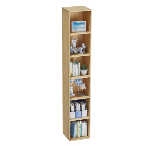 6 Tier Bookshelf, Open Tall Narrow Floor Standing Bookcase, Storage Organizer Bookshelves Freestanding Book Shelf for Living Room, Bedroom, Home Office (Oak, 6 Cube) - color: Oak, size: 6-Cube
