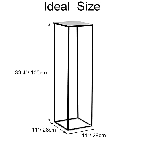 Black Tall Plant Stand: 39.4in, With Metal Panel, Packs of 2 | Columnar Cube Shape, Easy to Assembly, Flowers Cakes Drinks Display Table Centerpieces for Wedding Party Event - color: Black-2PSC, size: 39.4 inches - 2 Pcs