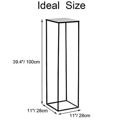 Black Tall Plant Stand: 39.4in, With Metal Panel, Packs of 2 | Columnar Cube Shape, Easy to Assembly, Flowers Cakes Drinks Display Table Centerpieces for Wedding Party Event - color: Black-2PSC, size: 39.4 inches - 2 Pcs