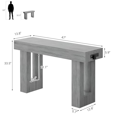 Unikito 47" Entryway Table with Socket and Sensor Light, Narrow Console Table with Storage Behind Couch, Farmhouse Entry Way Tables with Open Storage for Entrance/Hallway/Living Room, White Oak | Narrow Console Table with Storage Behind Couch, Farmhouse F