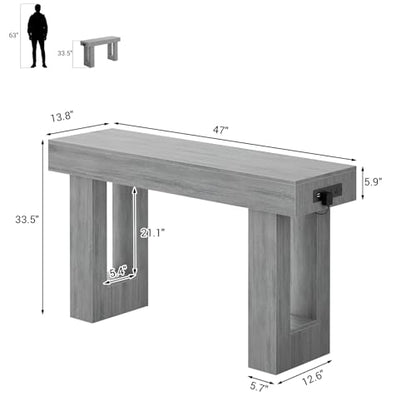 Unikito 47" Entryway Table with Socket and Sensor Light, Narrow Console Table with Storage Behind Couch, Farmhouse Entry Way Tables with Open Storage for Entrance/Hallway/Living Room, White Oak | Narrow Console Table with Storage Behind Couch, Farmhouse F