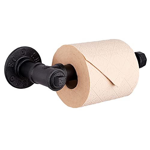 Livabber Industrial Pipe Toilet Paper Holder - Vintage Style DIY Wall Mount Roll Tissue Towel Holder for Bathroom Living Room and Kitchen (6", Black) - size: 6"