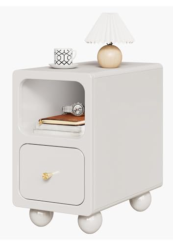 9.7” Small White Nightstand, Solid Wood Narrow Nightstand with Drawers, Mid Century Modern Nightstand, Small Beside Table with Open Storage Shelf for Bedroom - color: A.white, size: 9.7*15*18.5 Inch