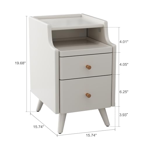 AQIMUELE Wood Nightstand, White Nightstand with 2 Drawers, Bedside Table for Bedroom - color: 1 Pc(white), size: 15.74''D*15.74''W*19.68''H