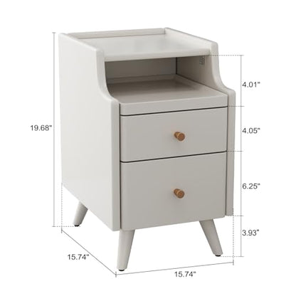 AQIMUELE Wood Nightstand, White Nightstand with 2 Drawers, Bedside Table for Bedroom - color: 1 Pc(white), size: 15.74''D*15.74''W*19.68''H