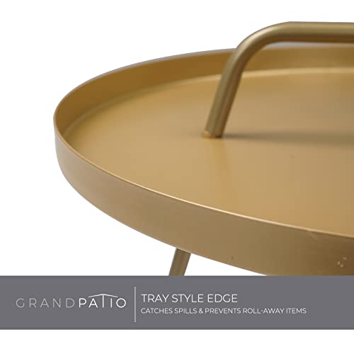 Grand patio Outdoor Side Table with Handle Portable Small End Table 17-in Round Side Coffee Table Gold - color: Gold With Handle