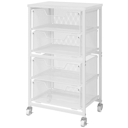 4-Drawer Rolling Storage Cart, Utility Cart with Drawers, White Metal Craft Cart Organizer with Wheels & Wooden Top, Art Supply Storage Organizer for Classroom, Office, Kitchen,Patent Pending - color: White, size: 4 Drawers