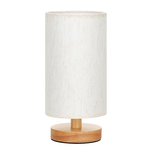 Fenmzee Small Table Lamp for Bedroom - Inline Control, Bedside Lamp with 3000K A15 LED Blub, Easy Assembly (Cream Shade - Wood Base, 9" Inline Control) - color: Cream Shade - Wood Base