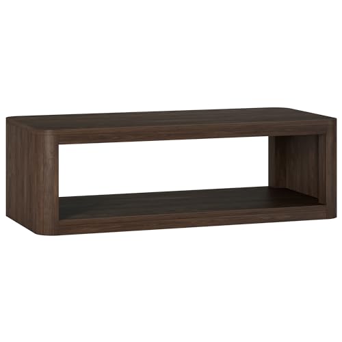 Henn&Hart 47" Rectangular Low-Profile Coffee Table with Open Storage Shelf for Living Room, Family Room, or Office, Rich Brown - color: Rich Brown