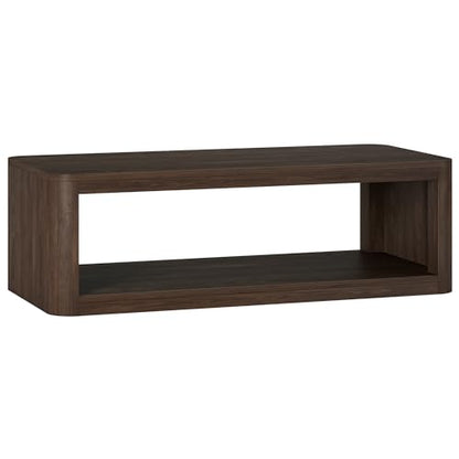 Henn&Hart 47" Rectangular Low-Profile Coffee Table with Open Storage Shelf for Living Room, Family Room, or Office, Rich Brown - color: Rich Brown