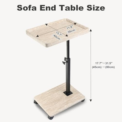 Side Table TV Tray for Couch,Height Adjustable C Shaped End Table for Small Spaces,Bedside Bathroom Living Room (Creamy White) - color: Creamy White
