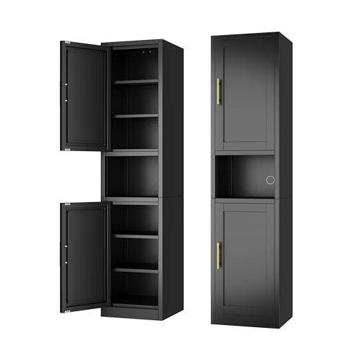 Ckzbx Tall Narrow Storage Cabinet 66.93" H Tall Bathroom Cabinet Metal Pantry Cabinets, 4 Adjustable Shelves for Kitchen, Home Office, Living Room, Dinning Room (16 inches Wide Black) - color: Black, size: 2Door-16"W