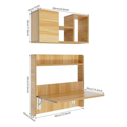 Wall Mounted Bookshelf with Moveable Cabinets, Multifunctional Folding Floating Desk, Fold Down Laptop Table with Storage Shelves for Bedroom Study Room Space Saving Small Space Garage (Light Walnut) - color: Light Walnut