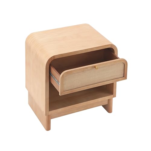 Christopher Knight Home Louisa Modern Nightstand with Open Shelf & Drawer, Wooden Small Night Stand, Bedside Table/End Table for Bedroom/Living Room, Storage Cabinet with Curved Design, Natural