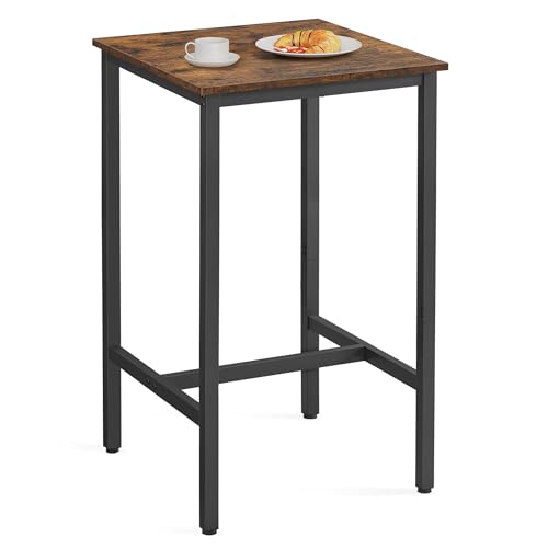 VASAGLE Bar Table, Kitchen Dining Table, High Top Pub Table, Bar Height Cocktail Table for Living Room Party, Sturdy Metal, 23.6 x 23.6 x 41.7 Inches for Narrow Spaces, Rustic Brown and Ink Black - color: Rustic Brown + Ink Black, size: 23.6"D x 23.6"W x