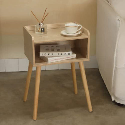 MaxSmeo Nightstand, Mid Century Modern Side Table Bedroom with Storage, Small End Bedside Table with Solid Wood Legs for Living Room, Office Small Spaces (Natural) - color: Natural