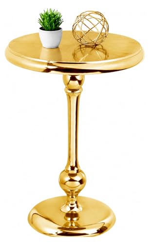 CLEENTABLE Gold Round End Table Modern Metal Accent Side Table with Embossed Top & Aluminum Pedestal Base for Living Room, Bedroom or Entryway, Electroplated Finish, 15" Round x 21" Height - color: Gold/Gold, size: 15" x 22" - Inch