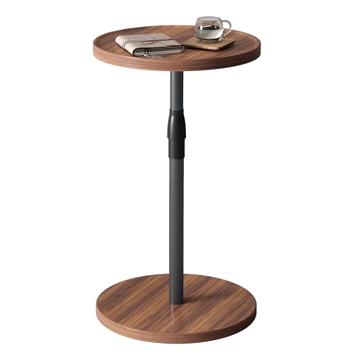 Adjustable Round Side Table, Small End Table, Pedestal Drink Table for Small Spaces, Tall Round Nightstand for Living Room Bedroom Sofa Couch, Brown ET-010BR - color: Brown