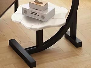 2 Layers Flower Shape Marble Texture Small C-Shaped SideTable,Snack Side Table, End Table for Sofa Side Table,Bedside Table for Living Room Kitchen Garden Bedroom - color: White+black
