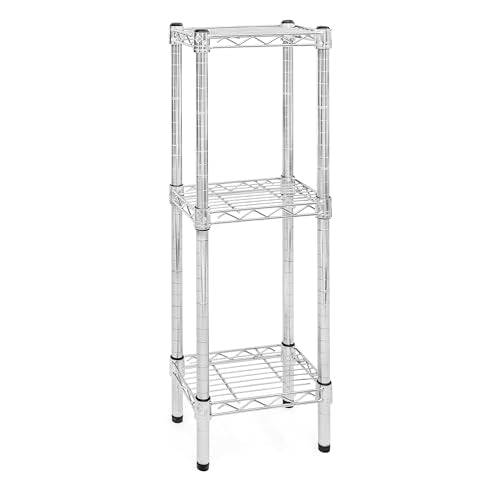 Shelving Inc. 8" d x 12" w Chrome Wire Shelving with 3 Tier Shelves, Weight Capacity 800lbs Per Shelf - size: 8" d x 12" w x 34" h