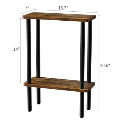 THUMEYE Narrow Side Table 7" Wide, 2 Tier Skinny End Table with Wood Legs, Slim Nightstand/Bedside Table for Small Spaces, with Adjustable Feet, 15.7" L x 20.6" H - color: Rustic Brown, size: 2-Tier