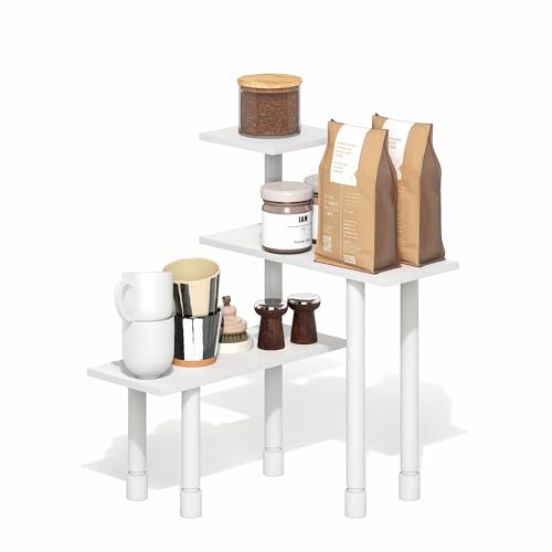 Furinno Turn-N-Tube Corner Shelf, 3-Tier Countertop Corner Organizer, Toolless Pantry Organizers and Accessories, Adjustable Table Top Shelf, for Vanity, Small Spaces, Kitchen, Bathroom, White - color: White/White