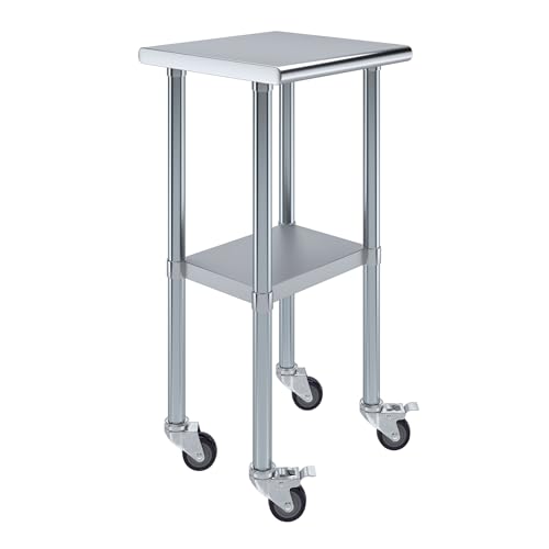 AmGood 18" Long x 18" Deep Stainless Steel Table with Casters - size: 18" Long x 18" Deep