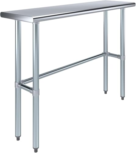 48" x 14" Open Base Stainless Steel Work Table – NSF Certified Narrow Commercial Utility Table with Galvanized Legs for Kitchens, Labs & Food Trucks - size: 48"x14"
