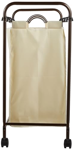 Household Essentials 7173 Rolling Quad Laundry Sorter with Removable Hamper Bags | Antique Bronze Frame - color: Natural/Bronze