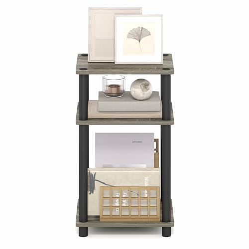 Furinno Turn-N-Tube 3-Tier Toolless Side Table, Narrow Printer Stand with Open Shelf, End Table, Night Stand, for Living Room, Bedroom, Grey Oak - color: Grey Oak/Black
