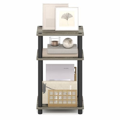 Furinno Turn-N-Tube 3-Tier Toolless Side Table, Narrow Printer Stand with Open Shelf, End Table, Night Stand, for Living Room, Bedroom, Grey Oak - color: Grey Oak/Black