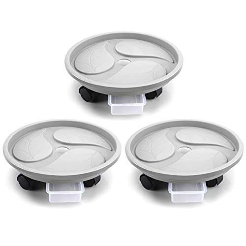 Looca Plant Caddy with Wheels and Drainage Tray, 13”Rolling Plant Stand Flower Pot Mover, Planter Caddies Round Plant Dolly for Heavy Duty Planter, 3 Pack, Bearing 120 lbs (Grey) - color: Gray