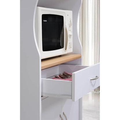 Kitchen Accent Cart with Wheels - White Storage Cabinet, Microwave Stand, Compact Design - 15.50" L x 23.60" W x 45.40" H