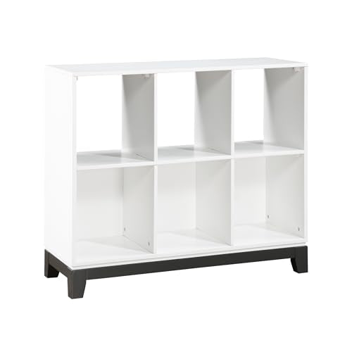 Lexicon Cube Bookshelf, 2 Tier 6-Cube Low Bookcase, Display Cabinet with Legs, Wood Book Shelf Organizer Storage Shelf, Book Shelves for Bedroom, Living Room, Office, White and Metallic Gray - color: White, style: 6 Cube Bookcase