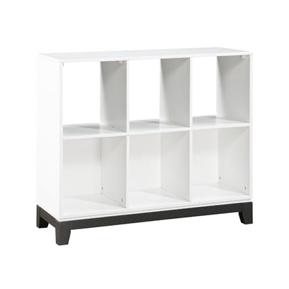 Lexicon Cube Bookshelf, 2 Tier 6-Cube Low Bookcase, Display Cabinet with Legs, Wood Book Shelf Organizer Storage Shelf, Book Shelves for Bedroom, Living Room, Office, White and Metallic Gray - color: White, style: 6 Cube Bookcase