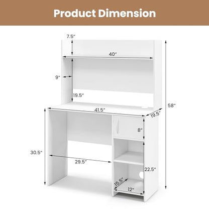 Tangkula Computer Desk with Hutch, Home Office Desk with Raised Display Shelf & 2 Open Shelves, Cabinet with Door, Cable Management Holes, Modern Laptop PC Desk, Study Writing Desk for Bedroom