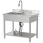 Stainless Steel Utility Sink, 38.4" Single Bowl Freestanding Laundry Sink with 360° Hot & Cold Water Faucet, Hoses & Drain Kit, Outdoor/Indoor Commercial Sink for Kitchens, Garage, Laundry Room - size: 38.4" x 22.6" x 35"