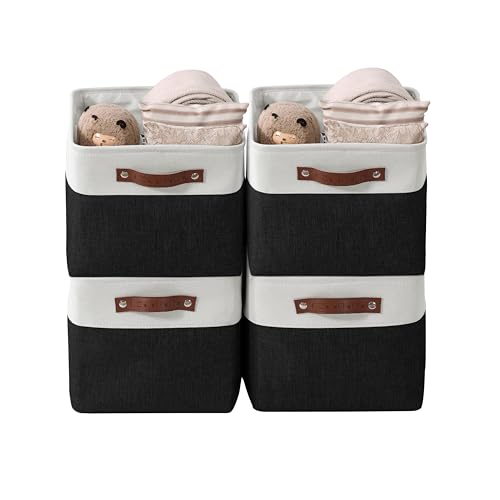 DECOMOMO Storage Bins, Large Fabric Storage Baskets for Shelves, Decorative Linen Closet Organizer, 15 x 11 x 9.5 inches (Black & White, 4 Pack) - color: Black and White, size: Large/4P