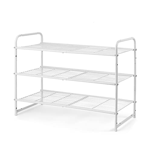 Simple Trending 3-Tier Stackable Shoe Rack, Expandable & Adjustable Shoe Shelf Storage Organizer, Wire Grid, White - color: White, size: 3 Tiers