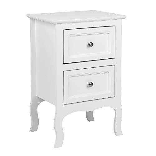 Bonnlo White Nightstand with 2 Drawers, Night Stands for Bedrooms, Small Bed Side Table/White Night Stand with Drawers for Small Spaces, College Dorm, Kids’ Room, Living Room, French, 16W x 12D x 24H - color: White