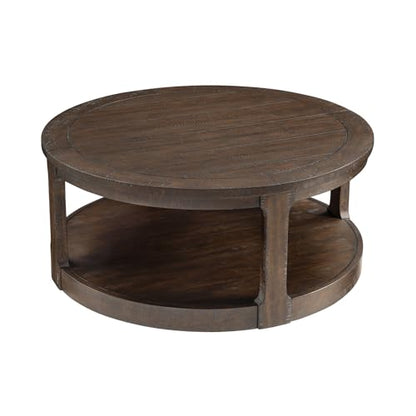 40'' Round Wood Coffee Table Circle Coffee Table with 4 Wheel for Living Room, Modern Retro Farmhouse Style, Easy Assembly, Dark Brown(ø40'' x 17.52'') - color: S1-ø40'' -Dark Brown