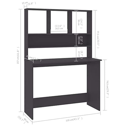 Modern Computer Desk with Floating Shelves, Compact Writing Workstation for Home Office, 43.3-inch Engineered Wood Desk, Grey - color: Grey
