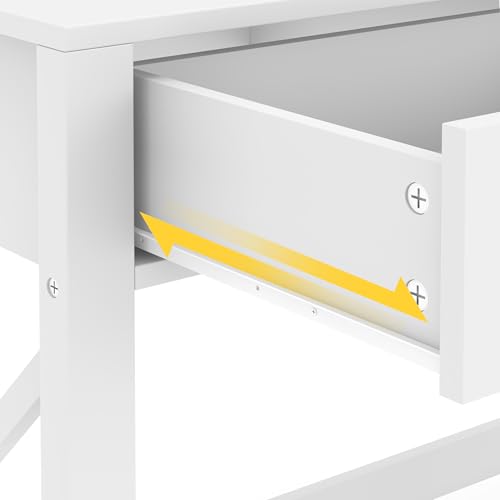 WiberWi Home Office Desk with Drawers, Modern Writing Computer Desk for Bedroom, Small Makeup Vanity Table Study Table for Home Office,White - color: White